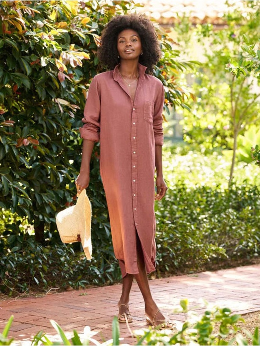 Frank & Eileen " Rory" Washed Linen Button-down Women's Shirtdress in Mauve XL